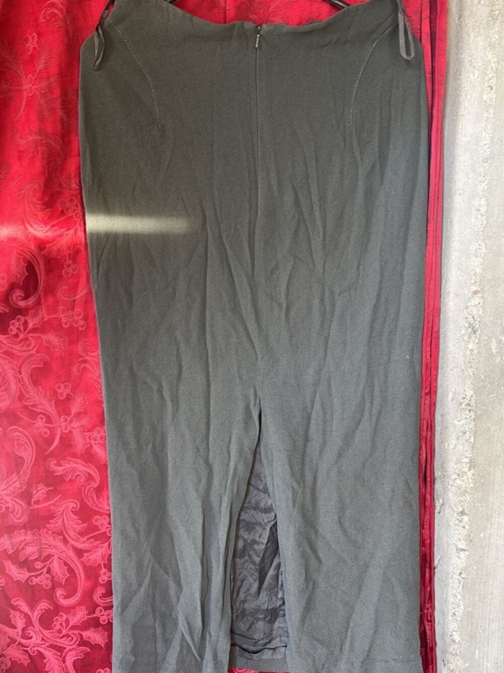 Katherine Kelly Gray Acetate Rayon Maxi Pencil Skirt with Back Slit - Size 12